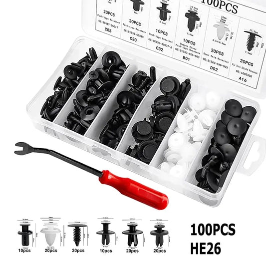 100 PCS Car Clip Retainer Auto Fasteners Push Trim Bumper Plastic Rivets Clips Kit